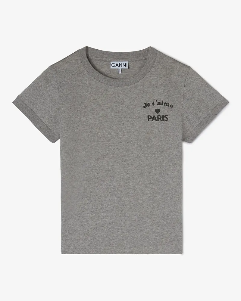 Ganni grau Graues Baby-Fit-T-Shirt mit Paris-GANNI-Club-Logo Bio-Baumwolle - Größe Grau