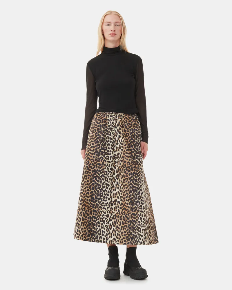 Ganni gemischt Elastischer Maxirock mit Leopardenprint Bio-Baumwolle - Größe Gemischt