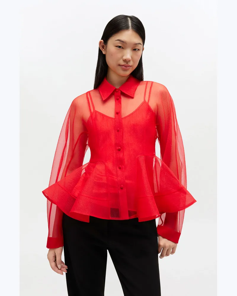 Ganni Rotes Organza-Peplum-Hemd - Größe rot Rot