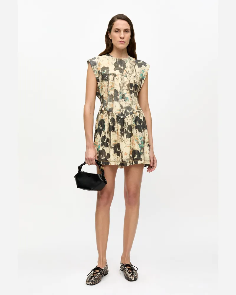 Ganni Korsett-Minikleid aus meliertem Mesh mit Print - Größe beige Beige