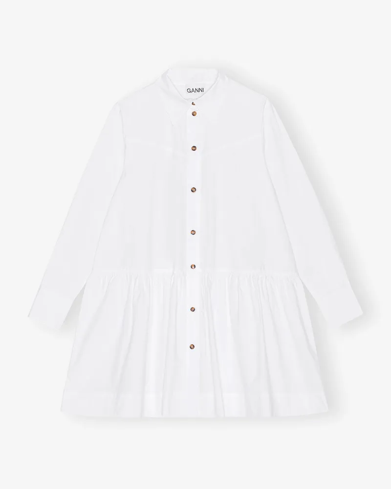 Ganni weiß Weißes Cotton-Poplin-Mini-Hemdkleid Bio-Baumwolle - Größe Weiß