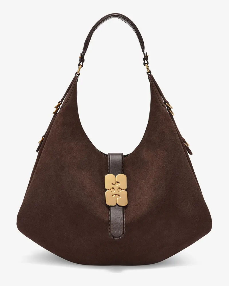 Ganni Große Kat-Tasche aus braunem Wildleder braun Braun