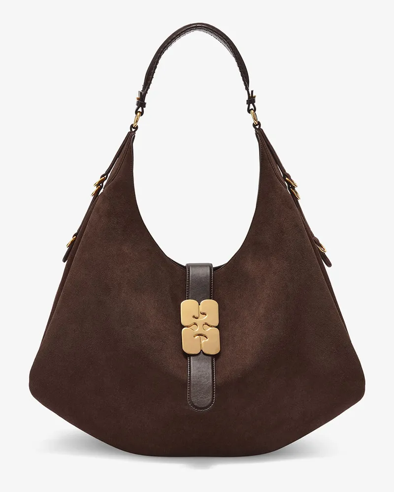 Ganni Große Kat-Tasche aus braunem Wildleder braun Braun