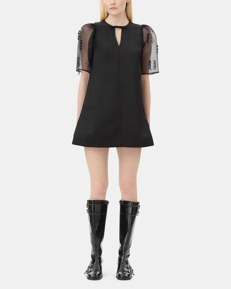 Ganni schwarz Fringed Organza Minikleid - Größe Schwarz