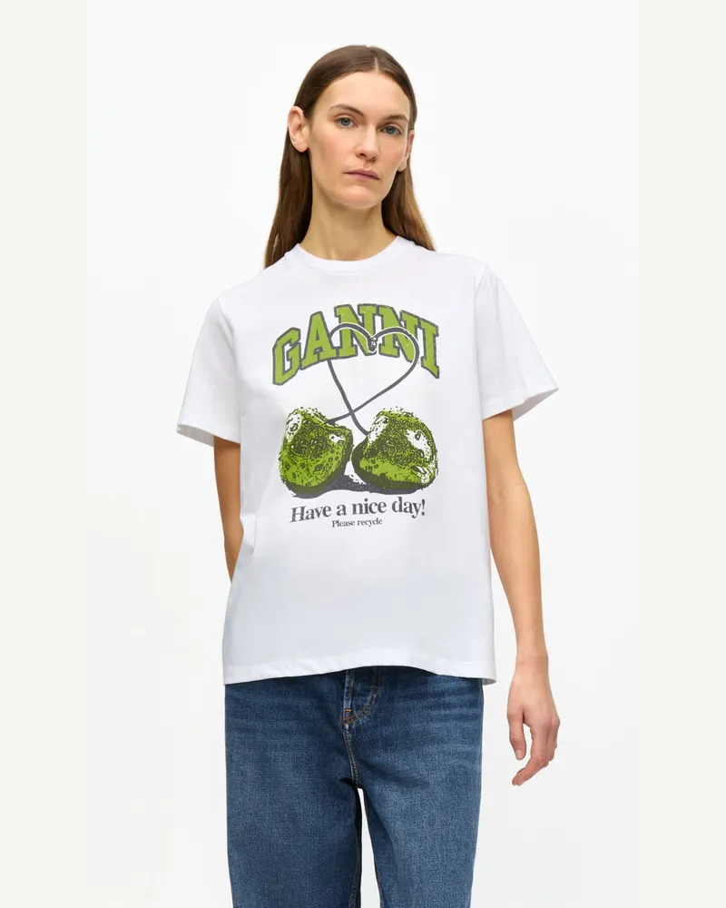 Ganni weiß Weißes, lockeres Basic-T-Shirt Cherry aus Jersey Baumwolle - Größe Weiß