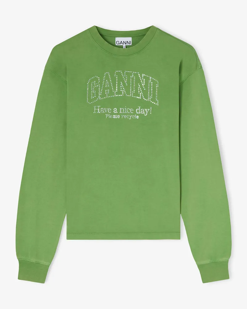 Ganni Minced Herb Grünes Daisy Duck Langarm T Shirt Bio-Baumwolle - Größe Minced