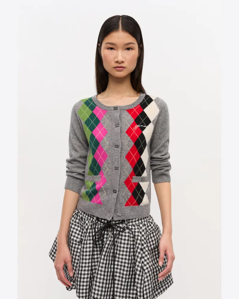 Ganni grau karierte Strickjacke Kashmir - Größe Grau