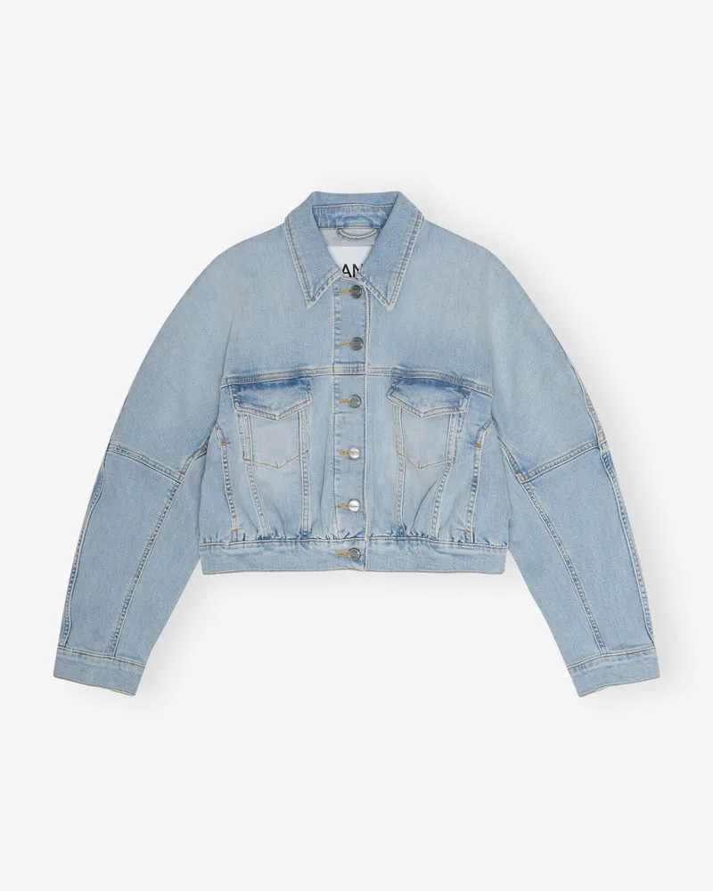 Ganni Tint Wash Hellblaue Denim Bomberjacke Elastan - Größe Tint