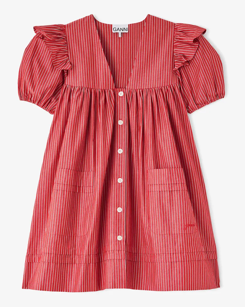 Ganni rot Minikleid aus gestreifter Baumwolle Bio-Baumwolle - Größe Rot