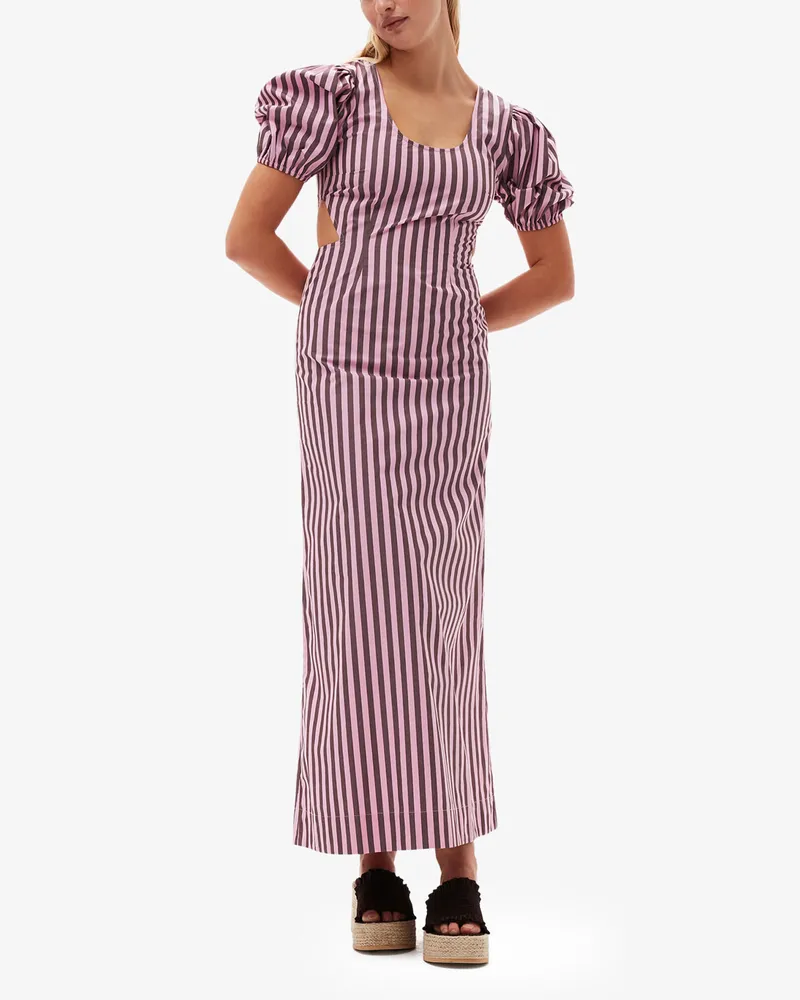 Ganni rosa Kleid aus gestreifter Baumwolle mit Cut-outs Bio-Baumwolle - Größe Rosa
