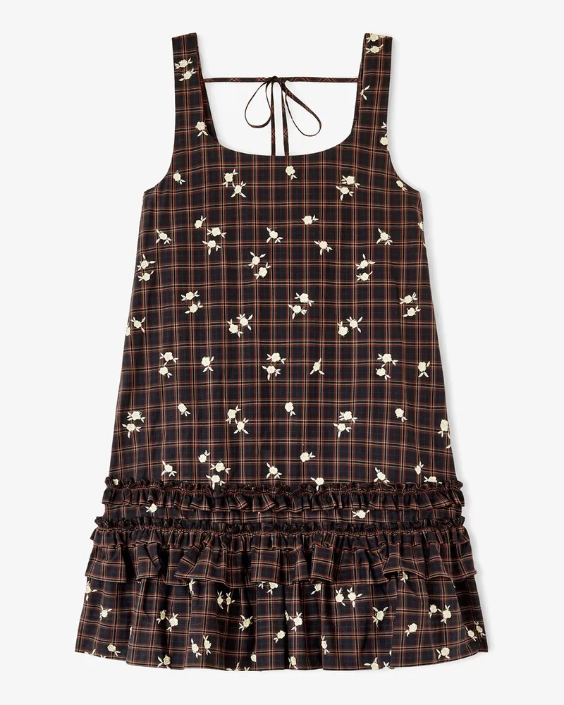 Ganni Cappuccino Kleid mit bedrucktem Karomuster Bio-Baumwolle - Größe Cappuccino