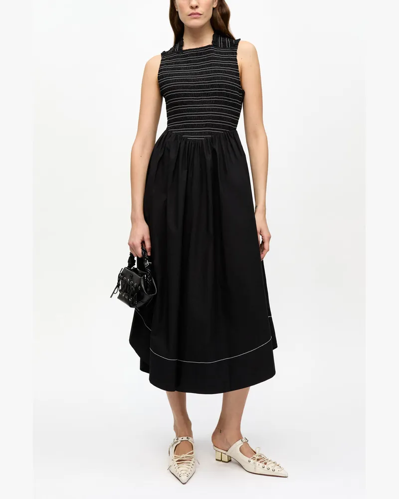 Ganni schwarz Gesmoktes Midikleid aus Stretch-Baumwolle Baumwolle - Größe Schwarz
