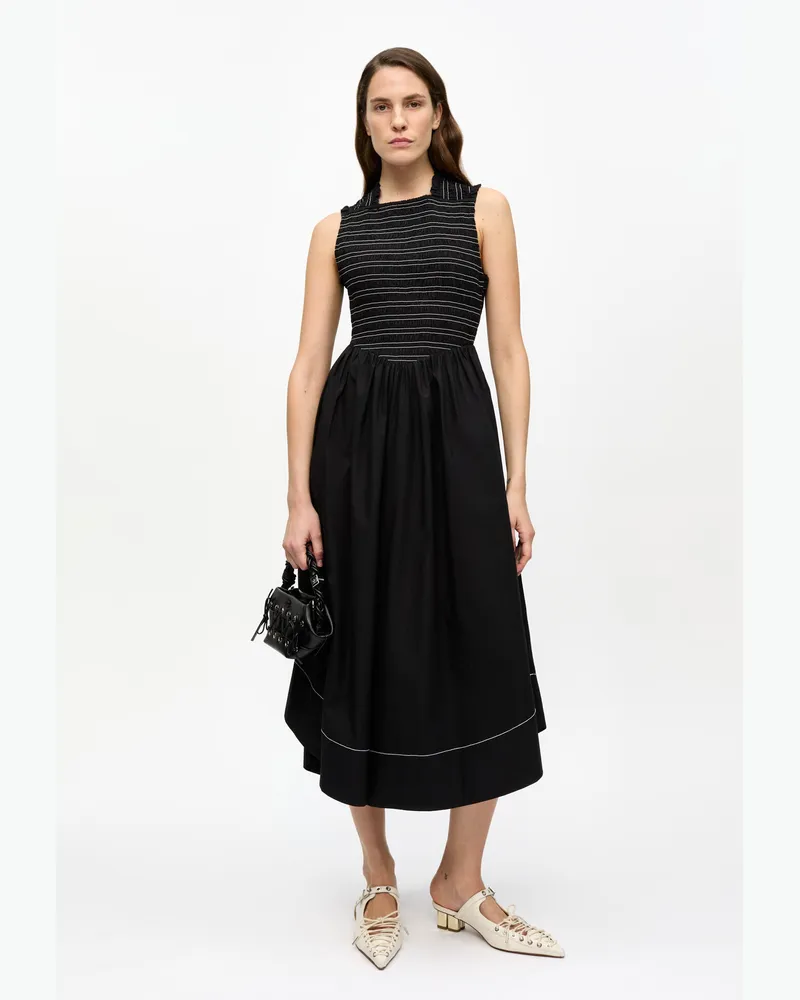 Ganni schwarz Gesmoktes Midikleid aus Stretch-Baumwolle Baumwolle - Größe Schwarz