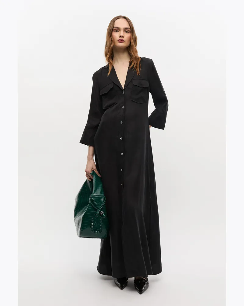 Ganni schwarz Schwarzes, fließendes Cupro-Maxikleid Cupro - Größe Schwarz