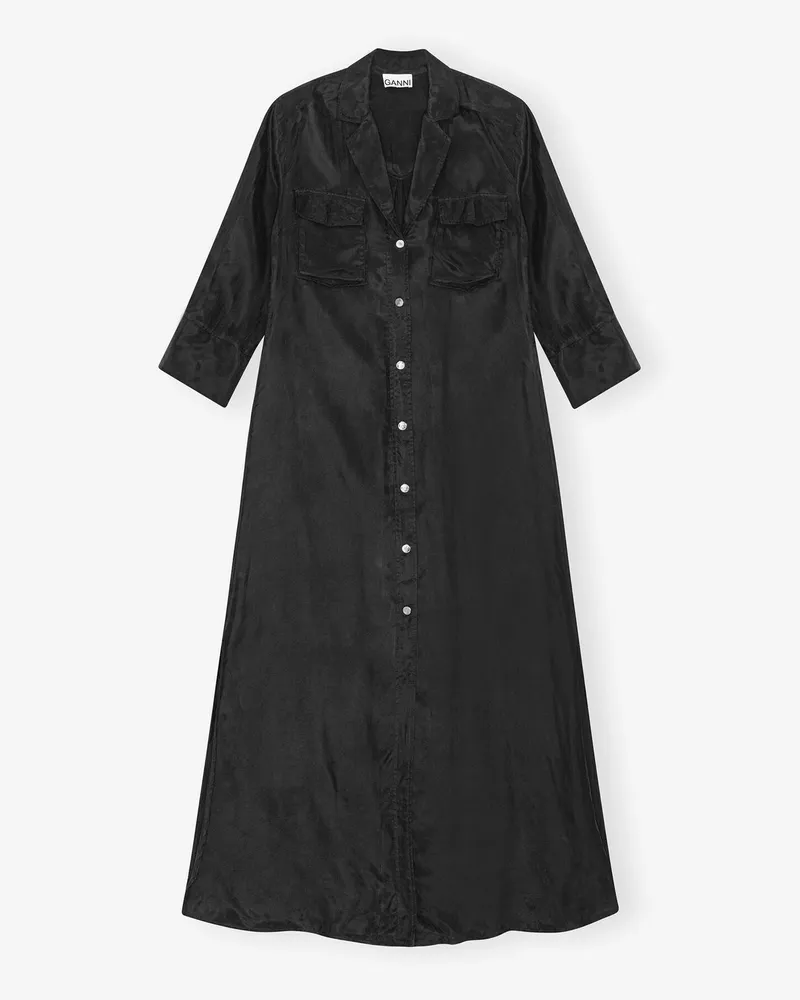 Ganni schwarz Schwarzes, fließendes Cupro-Maxikleid Cupro - Größe Schwarz