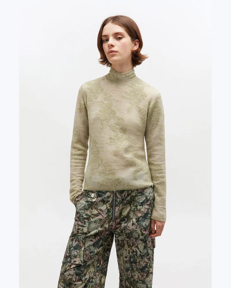 Ganni Grüner transparenter Rollkragenpullover Olive Night Olive