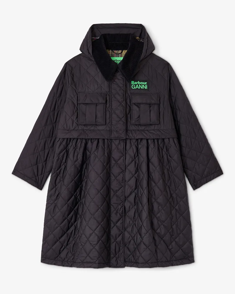 Ganni x Barbour Steppmantel in Schwarz - Größe Schwarz