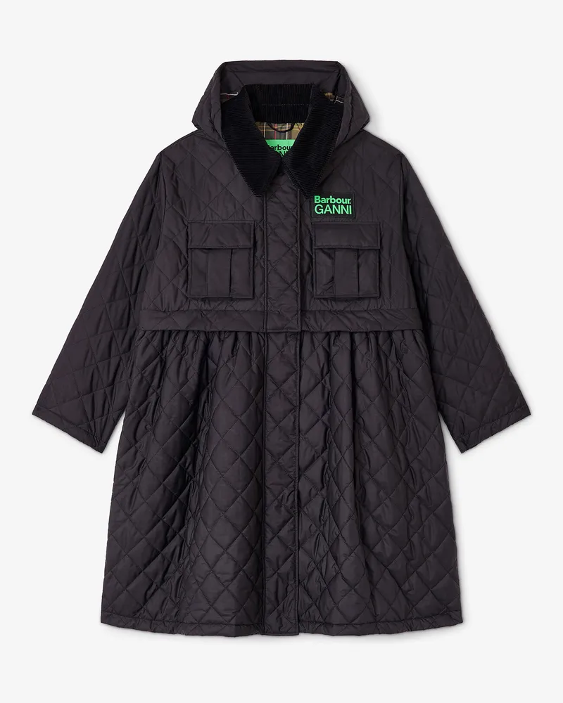 Ganni x Barbour Steppmantel in Schwarz - Größe Schwarz