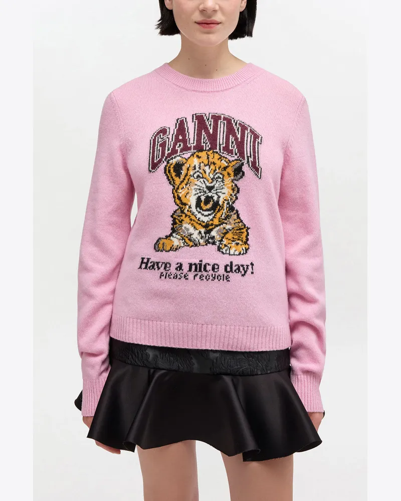 Ganni Wollpullover mit Grafik rosa Rosa