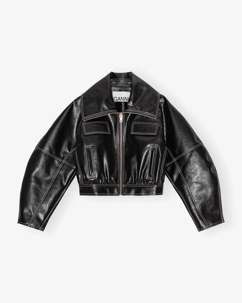 Ganni Schwarze Future Oleatex Jacke mit geschwungenen Ärmeln schwarz Schwarz