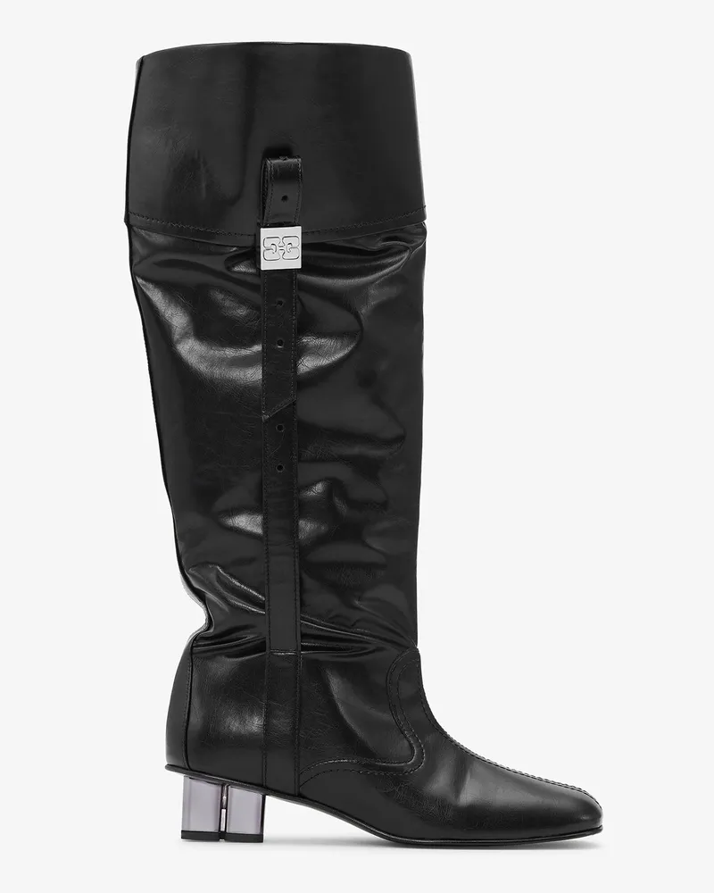 Ganni Slouchy Kniestriefel in Schwarz Schwarz