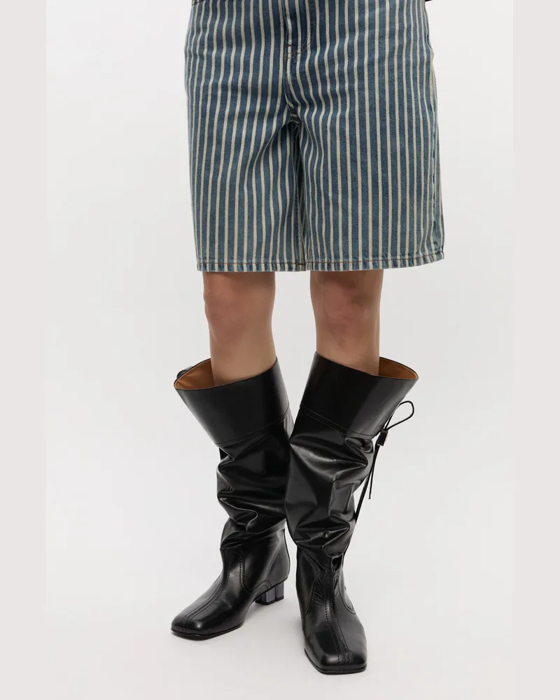 Ganni schwarz Slouchy Kniestriefel in Oleatex - Größe Schwarz