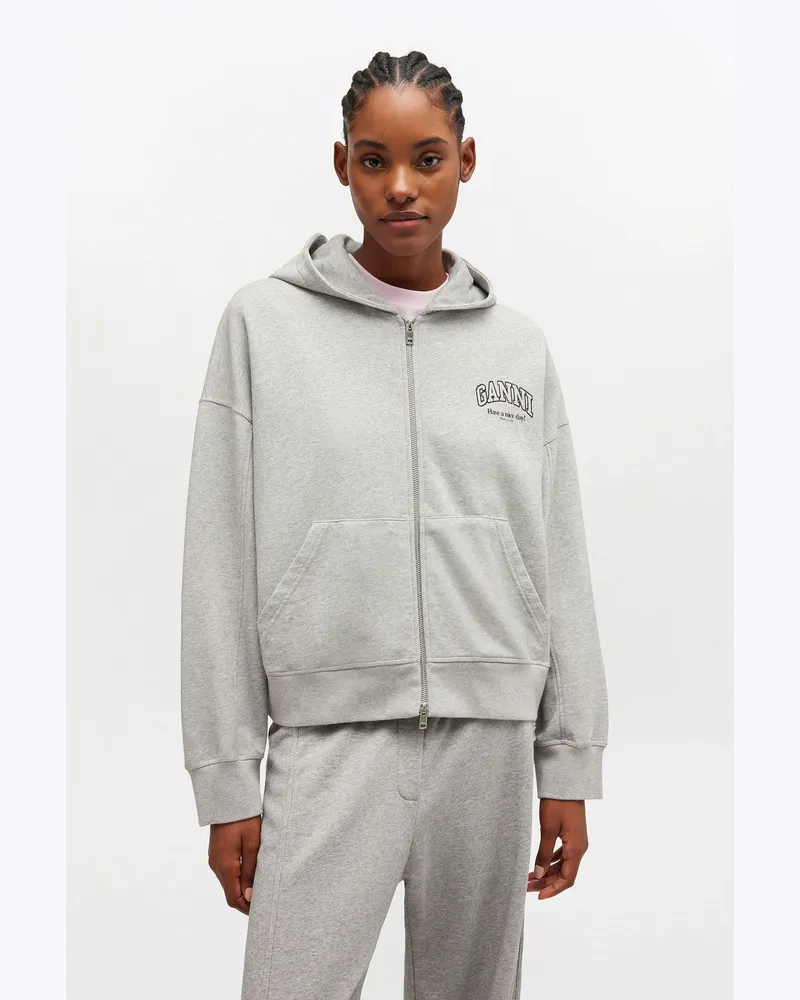Ganni grau Essential Kapuzenjacke mit Reißverschluss - Größe Grau