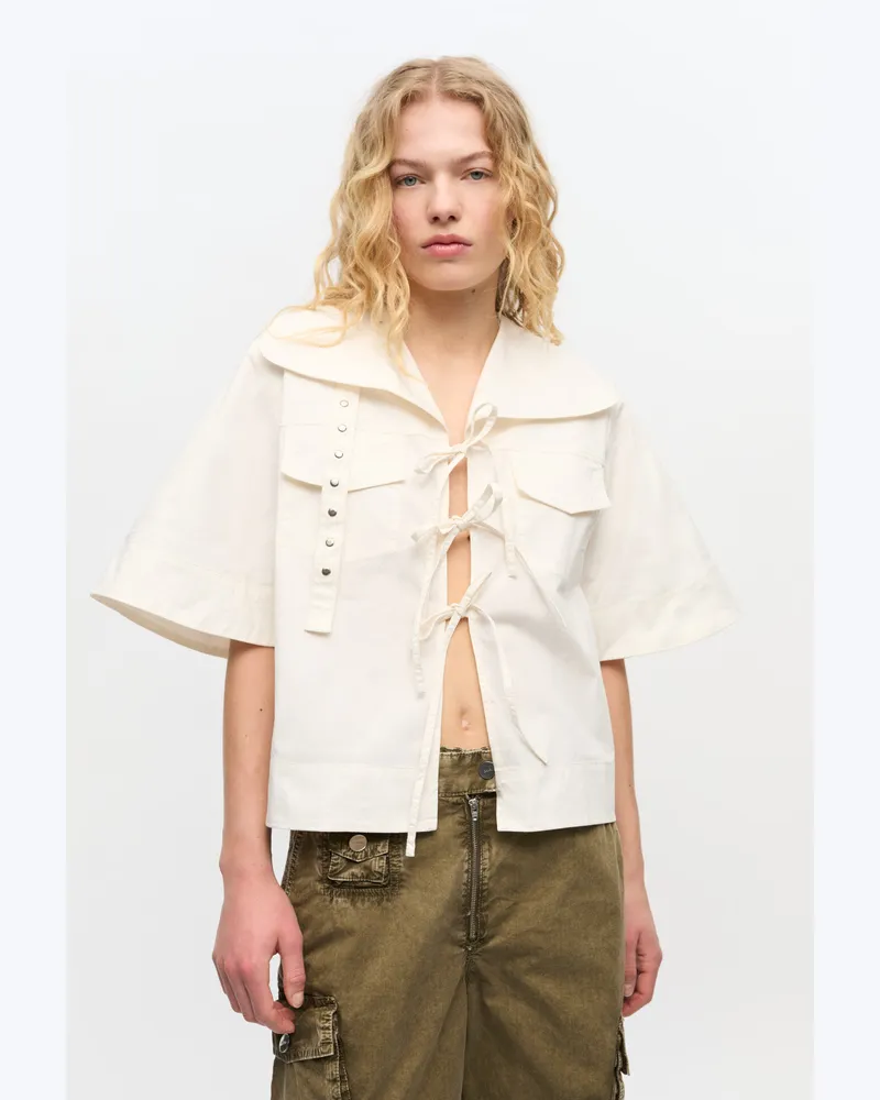 Ganni weiß Cremeweiße Bluse aus Stretch-Baumwolle Elastan - Größe Weiß