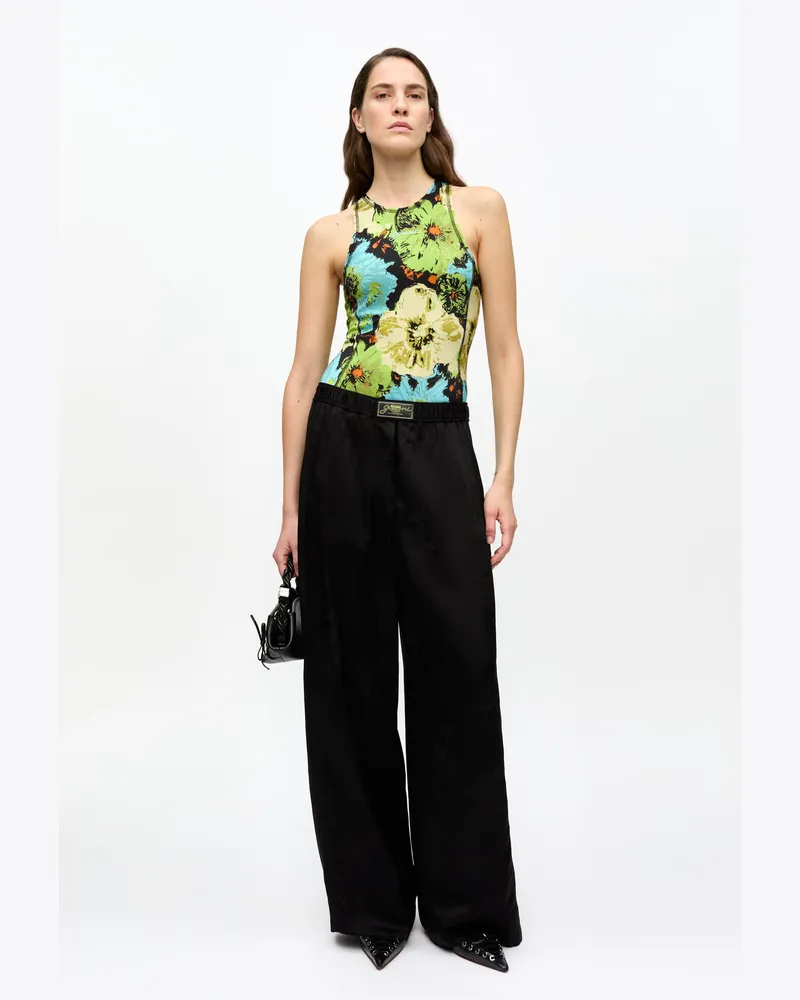 Ganni Schwarze Satin-Jacquard-Hose schwarz Schwarz