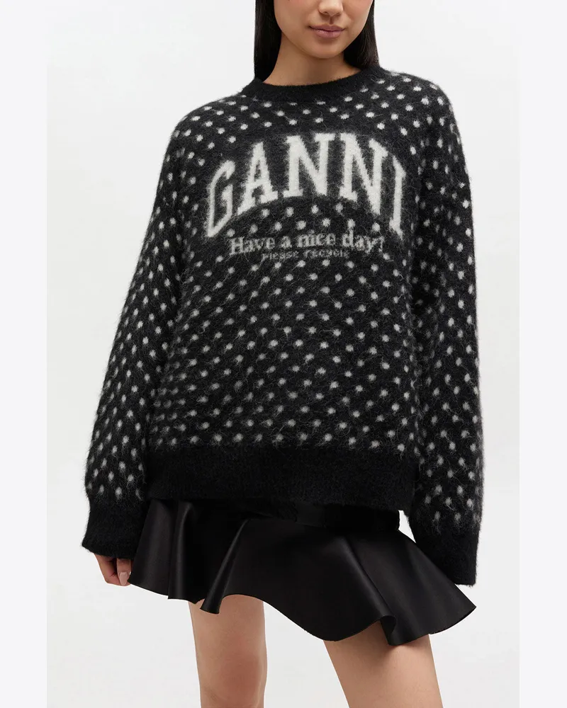 Ganni Pullover mit gebürstetem Polka-Muster schwarz Schwarz