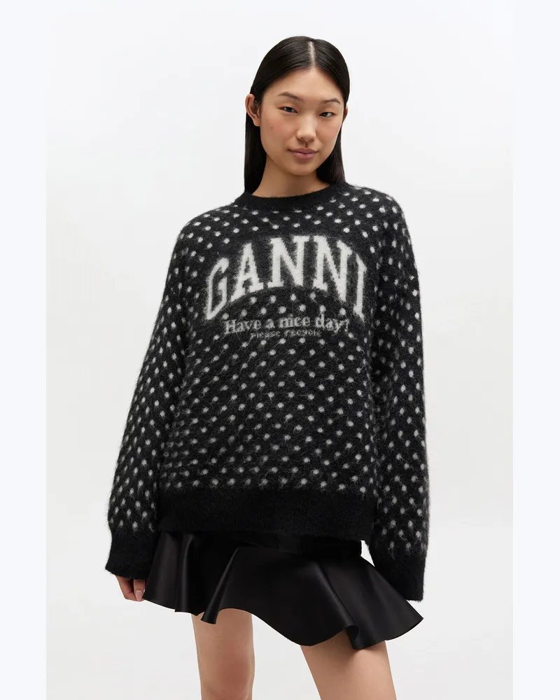 Ganni schwarz Pullover mit gebürstetem Polka-Muster - Größe Schwarz
