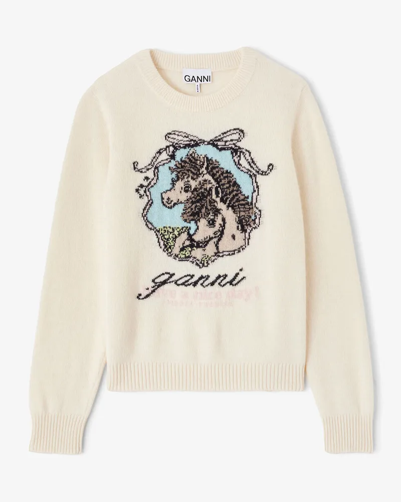 Ganni Pullover mit Pferdemotiv weiß Weiß