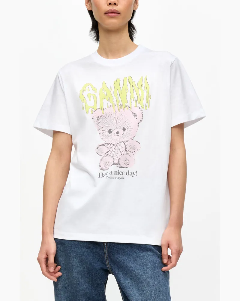 Ganni weiß Weißes, lockeres Basic-T-Shirt Teddy aus Baumwolljersey Bio-Baumwolle - Größe Weiß