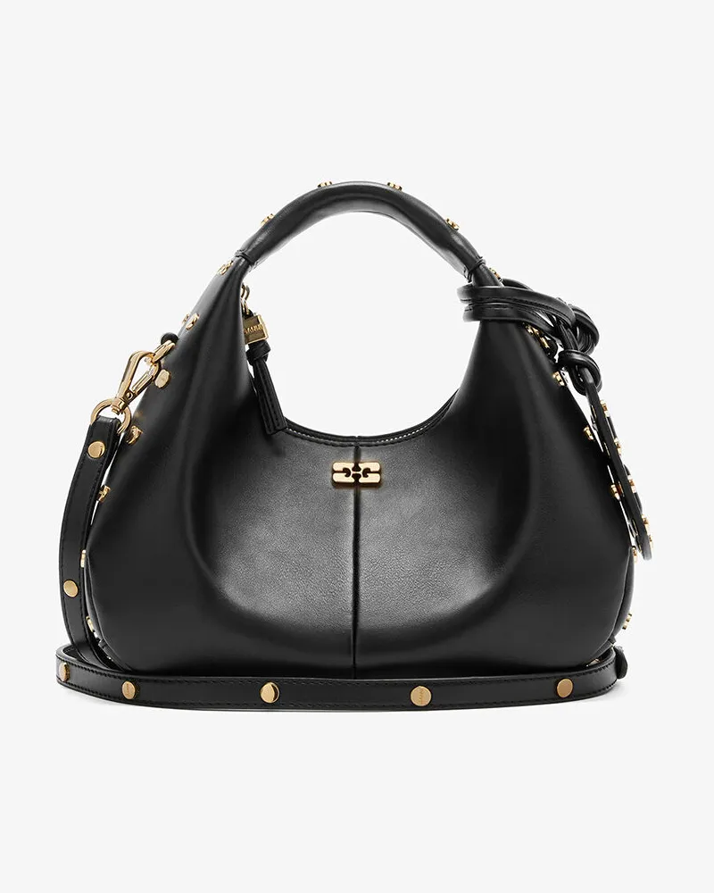 Ganni Mini-Hobo-Tasche mit Nieten in Schwarz Schwarz