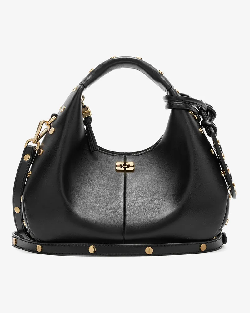 Ganni Mini-Hobo-Tasche mit Nieten in Schwarz Schwarz
