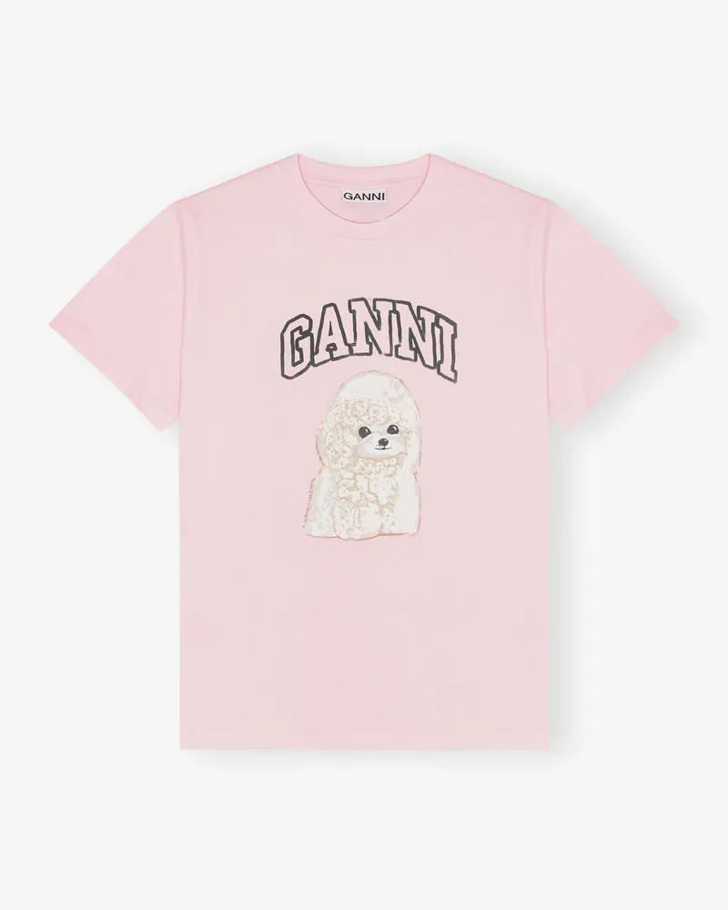 Ganni rosa Rosafarbenes T-Shirt mit Pudel-Print Bio-Baumwolle - Größe Rosa
