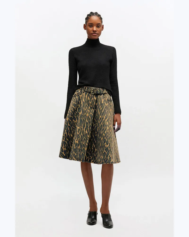 Ganni Khaki Wickelrock aus Denim mit Leopardenmuster Bio-Baumwolle - Größe Khaki