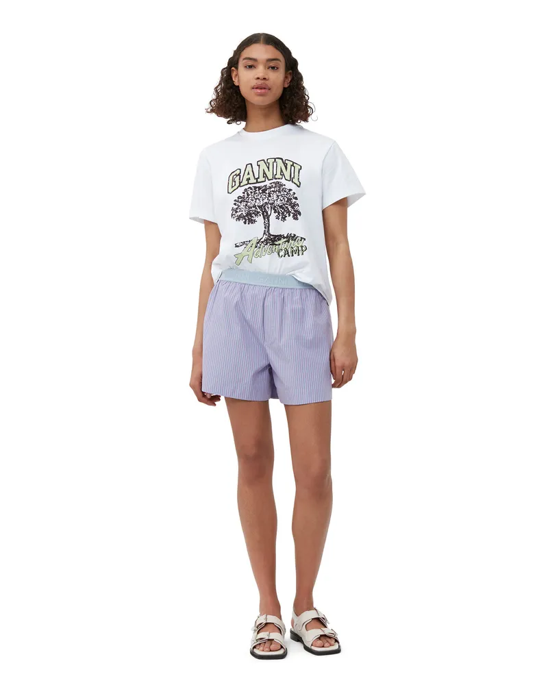 Ganni blau Gestreifte elastische Shorts aus Cotton Baumwolle - Größe Blau