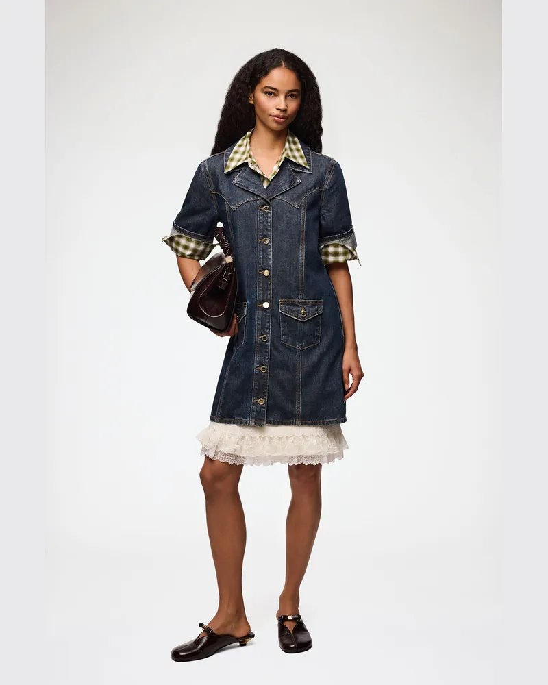 Ganni Minikleid aus strukturiertem Slub-Denim blau Blau