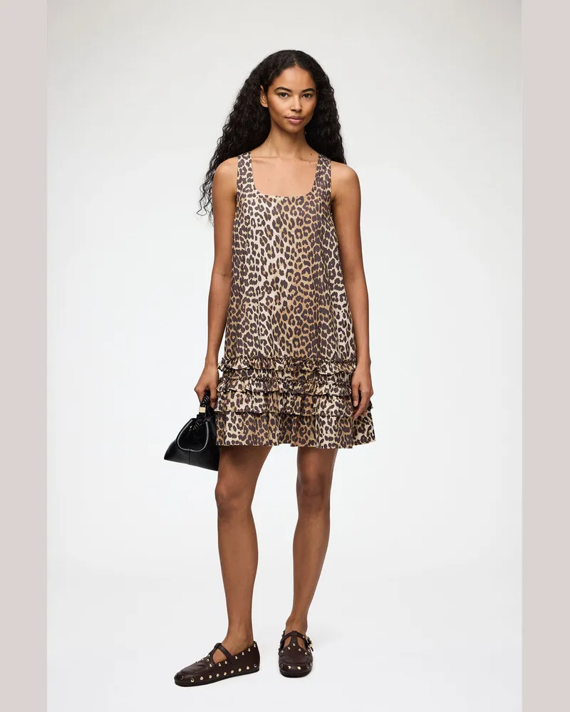 Ganni gemischt Leopard-Minikleid aus Baumwollpopeline Bio-Baumwolle - Größe Gemischt