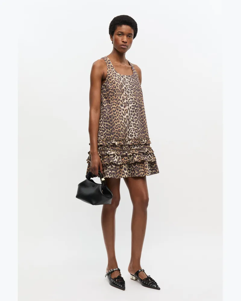 Ganni gemischt Leopard-Minikleid aus Baumwollpopeline Baumwolle - Größe Gemischt