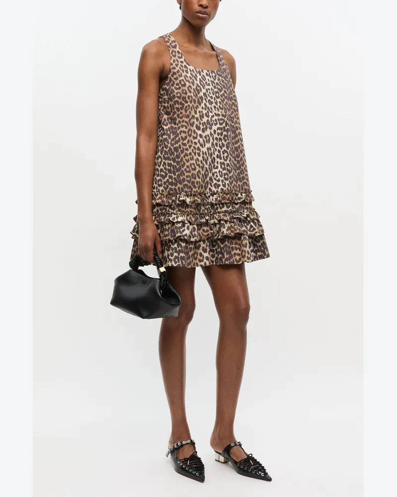 Ganni gemischt Leopard-Minikleid aus Baumwollpopeline Bio-Baumwolle - Größe Gemischt