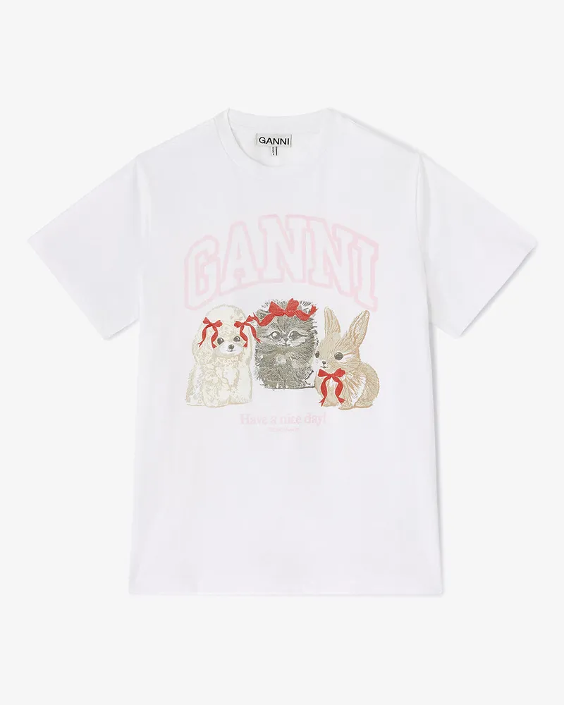 Ganni weiß Weißes T-Shirt mit Animal-Print Bio-Baumwolle - Größe Weiß