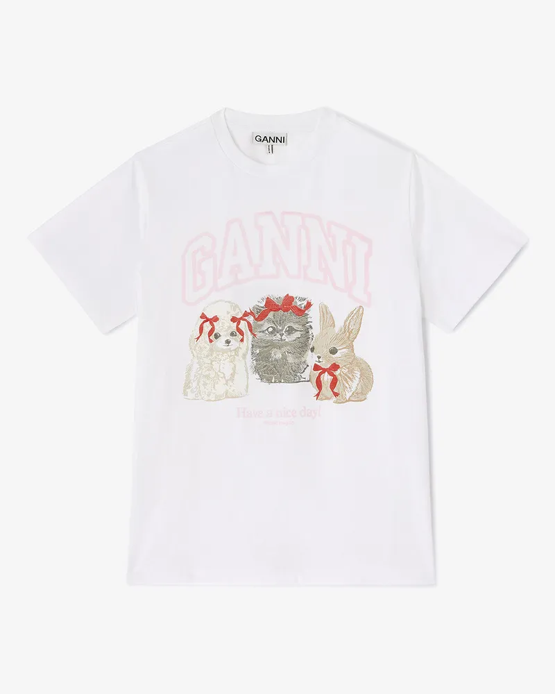 Ganni weiß Weißes T-Shirt mit Animal-Print - Größe Weiß