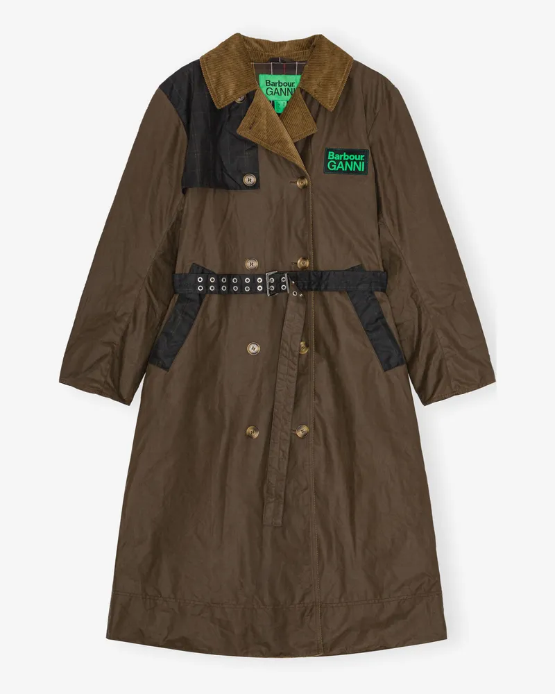 Ganni x Barbour Waxed Trenchcoat - Größe braun Braun