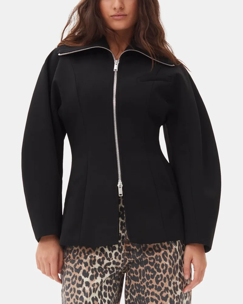 Ganni Schwarze Jacke aus verbundenem Crêpe mit geschwungenen Ärmeln - Größe schwarz Schwarz