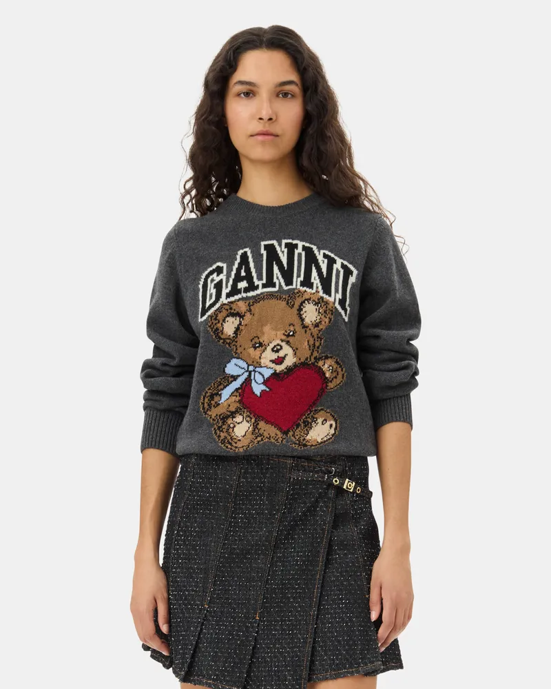 Ganni Dark grau Graphic Bear Pullover Gray Quill Gray
