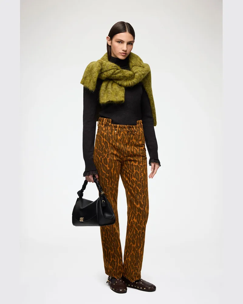 Ganni Autumn Maple Faltenjeans in Leopard-Denim Bio-Baumwolle - Größe Autumn