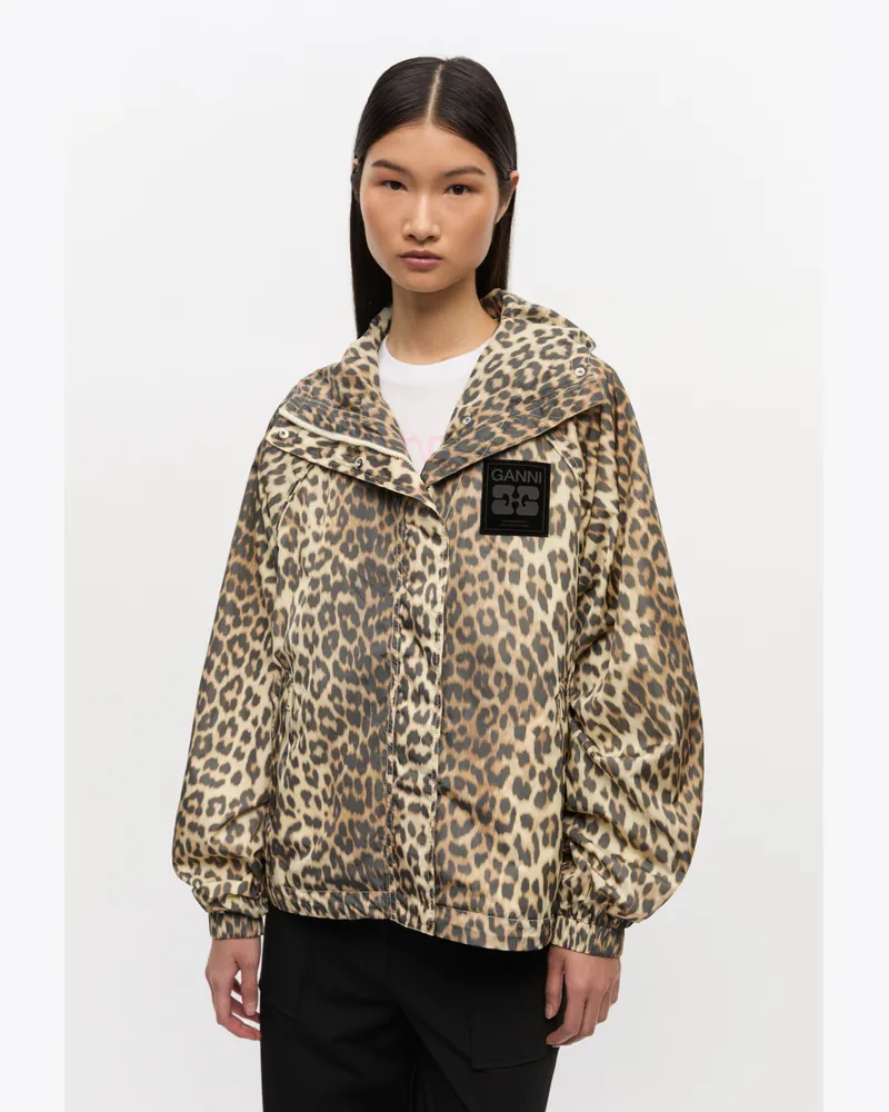 Ganni Almond Milk Nylonjacke mit Leopardenmuster Nylon - Größe Almond