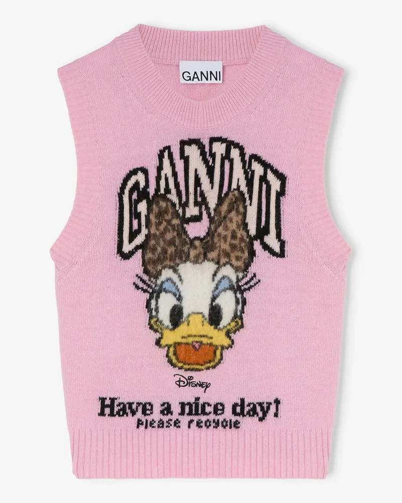 Ganni Wollweste mit Daisy-Duck-Grafik rosa Rosa